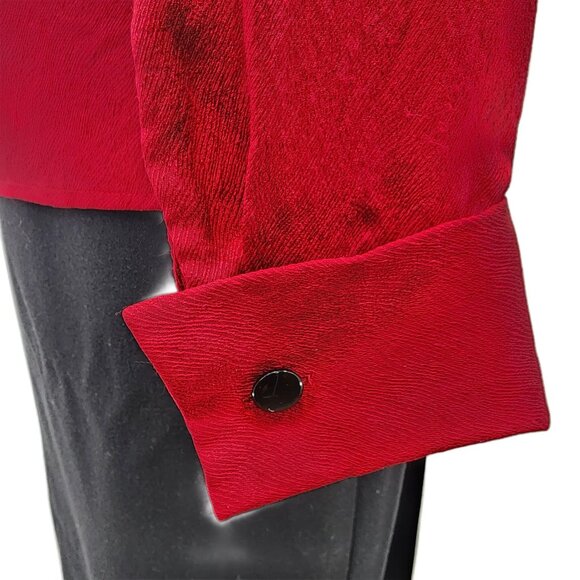 Dior. Vintage, Red 100% Silk Blouse w/ French Cuffs. Size: 6 - Picture 5 of 8